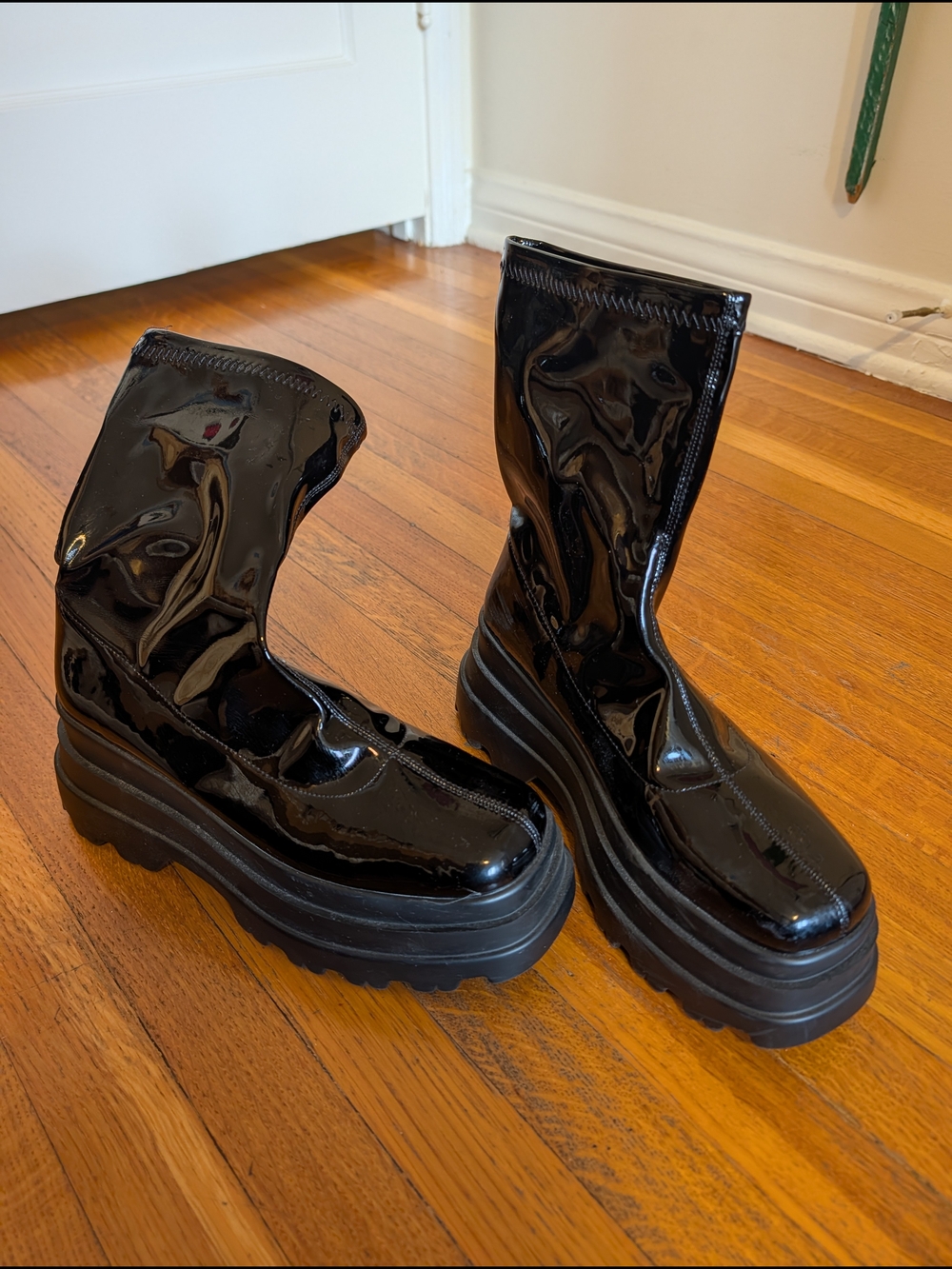 Black Patent Platform Mid-Calf Boots